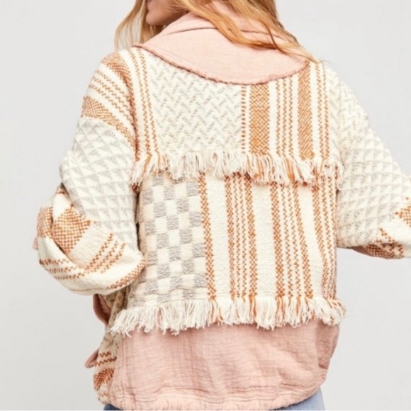 Free People Everything Nice Sugar Rose Pink Fringe Jacket M NWT - Picture 8 of 16